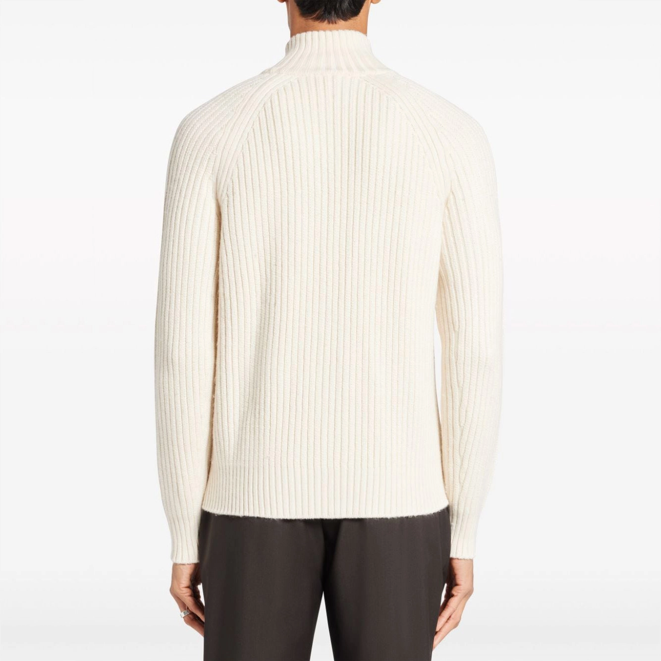 knit zipper-up cardigan sweater back show